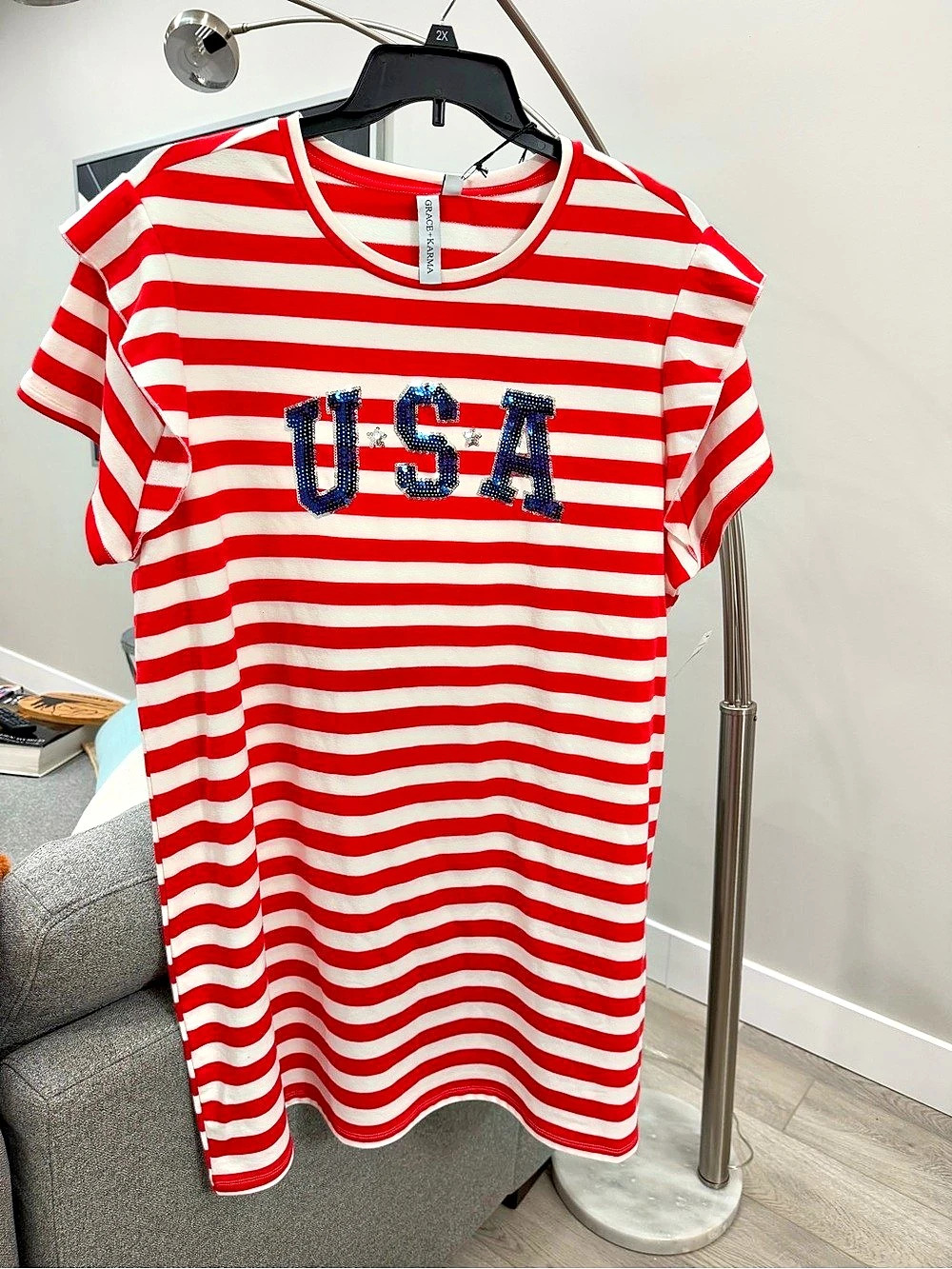 GRACE + KARMA USA Striped Short Sleeve Tee Red & White Size 2X NWT